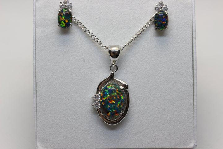 Australian Triplet Opal Set in Sterling Silver Setting Set Australian Opal House 