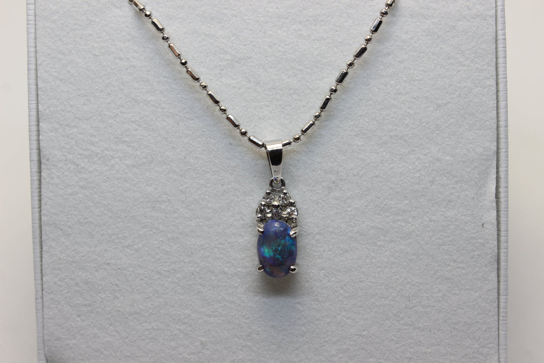 Australian Natural Black Opal Pendant in 18k White Gold Setting Pendant Australian Opal House 