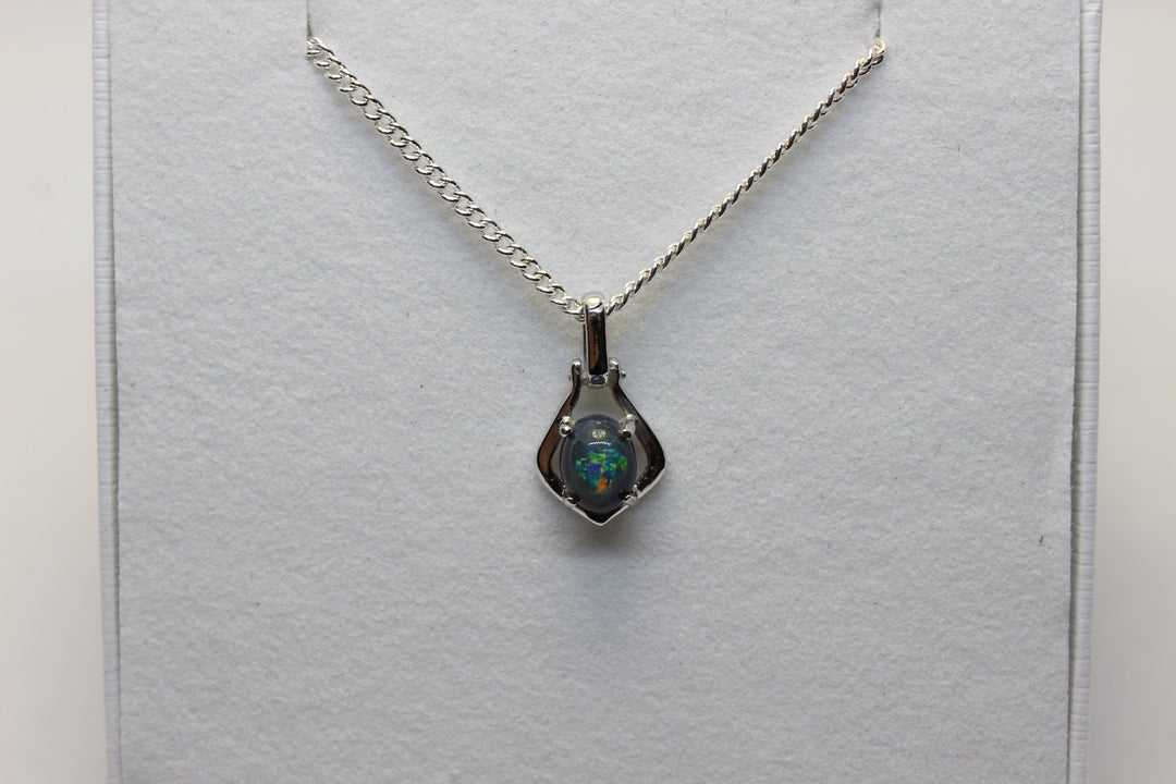 Australian Natural Black Opal Pendant in 18k White Gold Setting Pendant Australian Opal House 