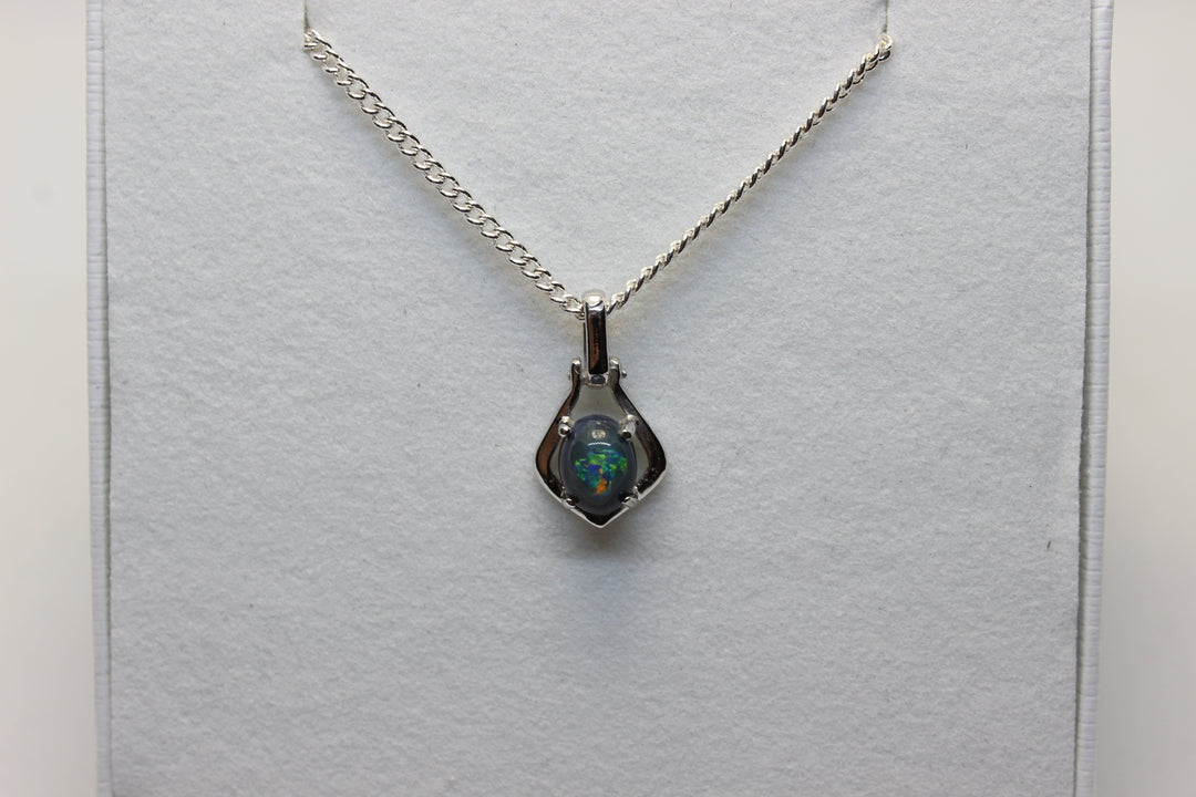 Australian Natural Black Opal Pendant in 18k White Gold Setting Pendant Australian Opal House 