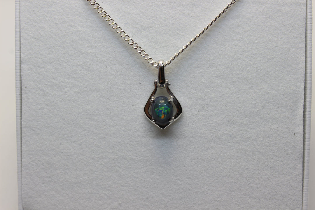 Australian Natural Black Opal Pendant in 18k White Gold Setting Pendant Australian Opal House 