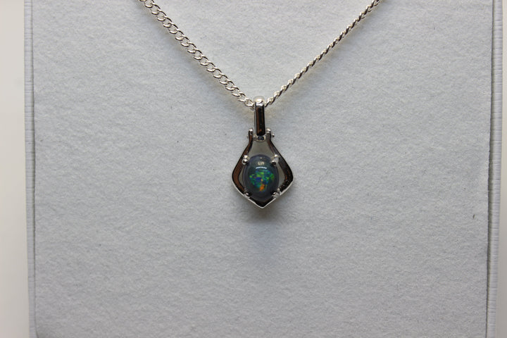 Australian Natural Black Opal Pendant in 18k White Gold Setting Pendant Australian Opal House 