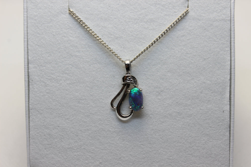 Australian Natural Black Opal Pendant in 18k White Gold Setting Pendant Australian Opal House 