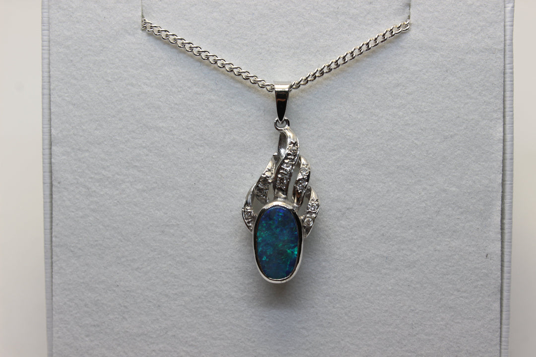 Australian Natural Black Opal Pendant in 18k White Gold Setting Pendant Australian Opal House 