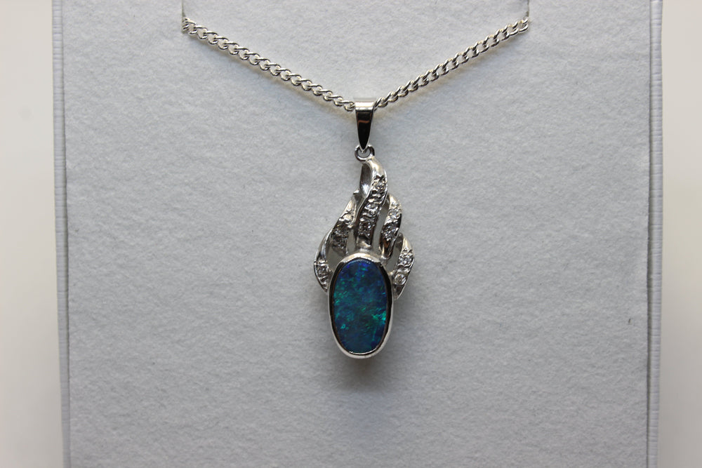 Australian Natural Black Opal Pendant in 18k White Gold Setting Pendant Australian Opal House 