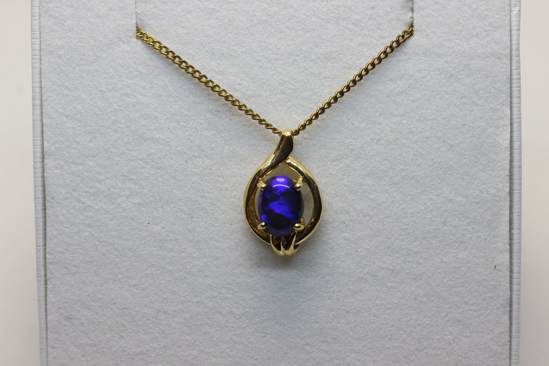 Australian Natural Black Opal Pendant in 18k Yellow Gold Setting Pendant Australian Opal House 