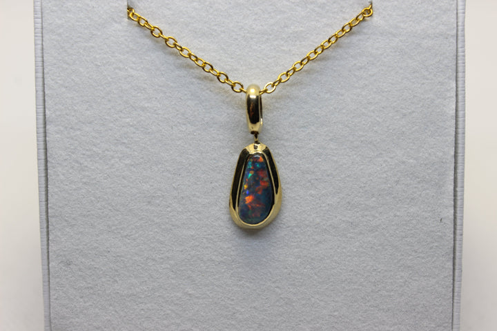 Australian Natural Black Opal Pendant in 18k Yellow Gold Setting Pendant Australian Opal House 