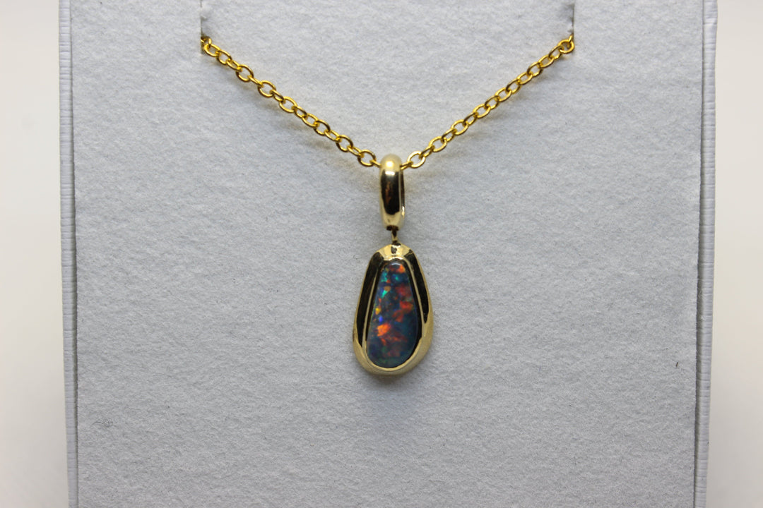 Australian Natural Black Opal Pendant in 18k Yellow Gold Setting Pendant Australian Opal House 