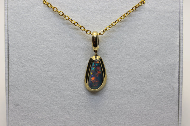 Australian Natural Black Opal Pendant in 18k Yellow Gold Setting Pendant Australian Opal House 