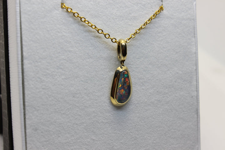 Australian Natural Black Opal Pendant in 18k Yellow Gold Setting Pendant Australian Opal House 