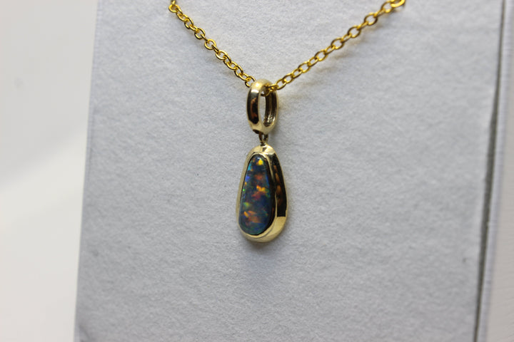 Australian Natural Black Opal Pendant in 18k Yellow Gold Setting Pendant Australian Opal House 