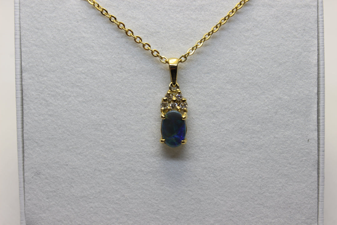 Australian Natural Black Opal Pendant in 18k Yellow Gold Setting Pendant Australian Opal House 