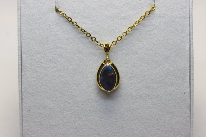 Australian Natural Black Opal Pendant in 18k Yellow Gold Setting Pendant Australian Opal House 