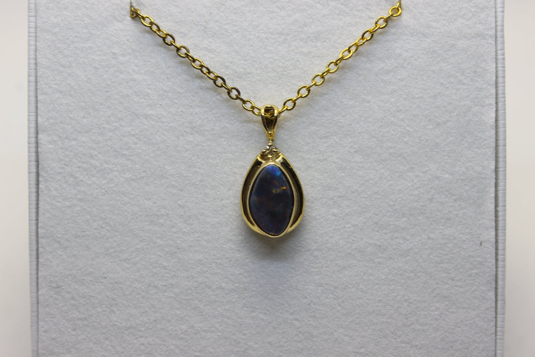 Australian Natural Black Opal Pendant in 18k Yellow Gold Setting Pendant Australian Opal House 