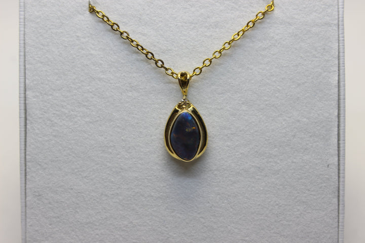 Australian Natural Black Opal Pendant in 18k Yellow Gold Setting Pendant Australian Opal House 