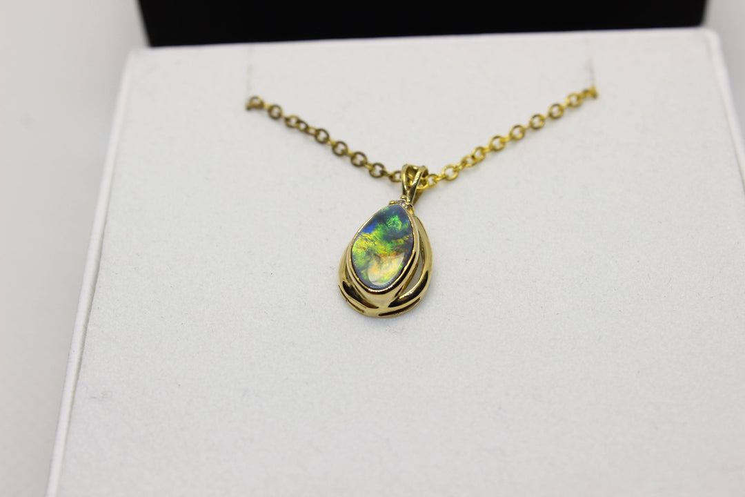 Australian Natural Black Opal Pendant in 18k Yellow Gold Setting Pendant Australian Opal House 