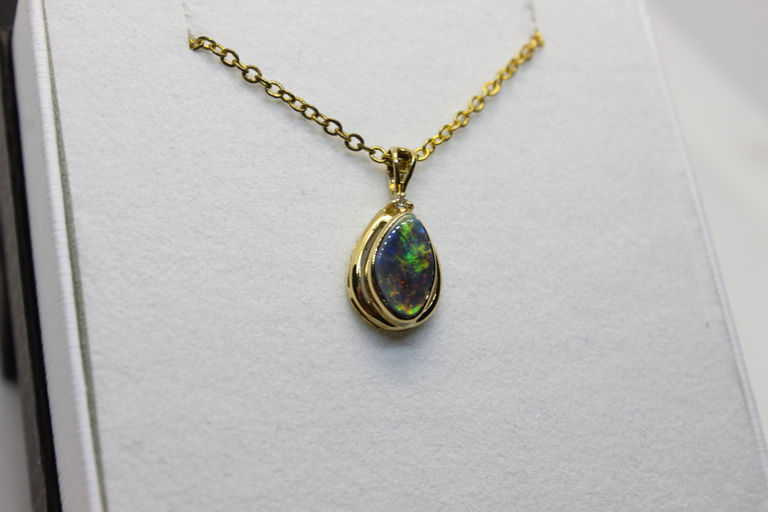 Australian Natural Black Opal Pendant in 18k Yellow Gold Setting Pendant Australian Opal House 