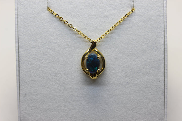 Australian Natural Black Opal Pendant in 18k Yellow Gold Setting Pendant Australian Opal House 