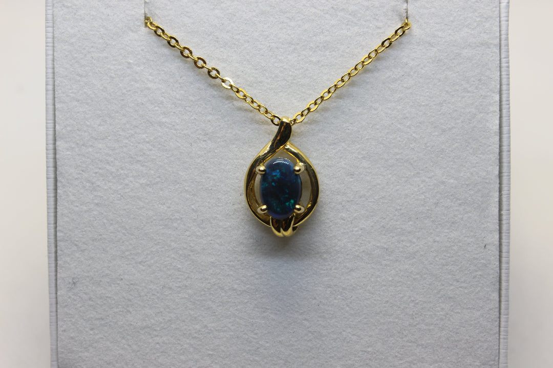 Australian Natural Black Opal Pendant in 18k Yellow Gold Setting Pendant Australian Opal House 