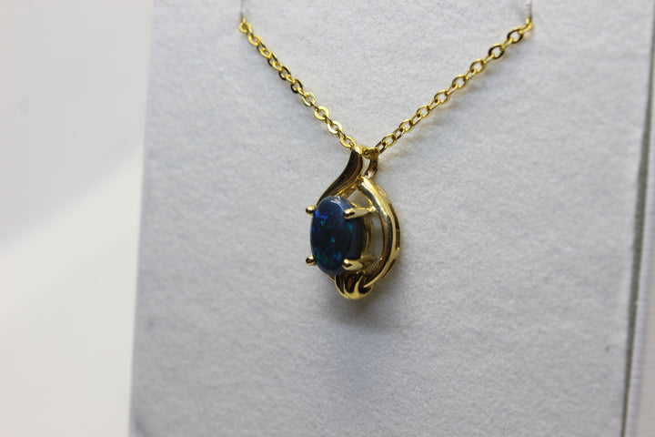 Australian Natural Black Opal Pendant in 18k Yellow Gold Setting Pendant Australian Opal House 