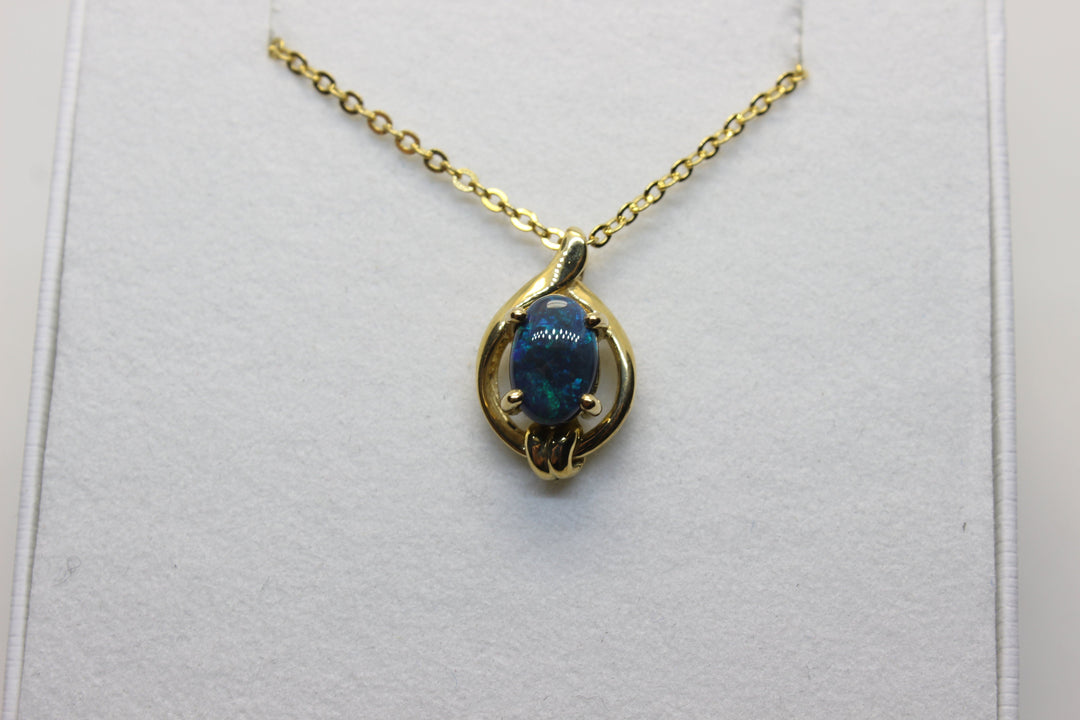 Australian Natural Black Opal Pendant in 18k Yellow Gold Setting Pendant Australian Opal House 