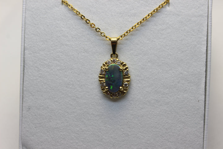 Australian Natural Black Opal Pendant in 18k Yellow Gold Setting Pendant Australian Opal House 