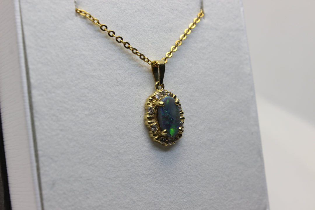 Australian Natural Black Opal Pendant in 18k Yellow Gold Setting Pendant Australian Opal House 