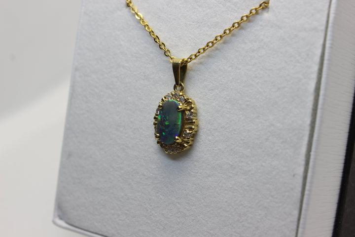 Australian Natural Black Opal Pendant in 18k Yellow Gold Setting Pendant Australian Opal House 