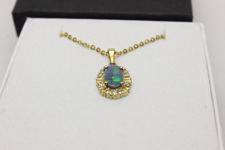 Australian Natural Black Opal Pendant in 18k Yellow Gold Setting Pendant Australian Opal House 