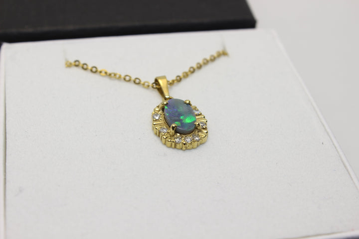 Australian Natural Black Opal Pendant in 18k Yellow Gold Setting Pendant Australian Opal House 