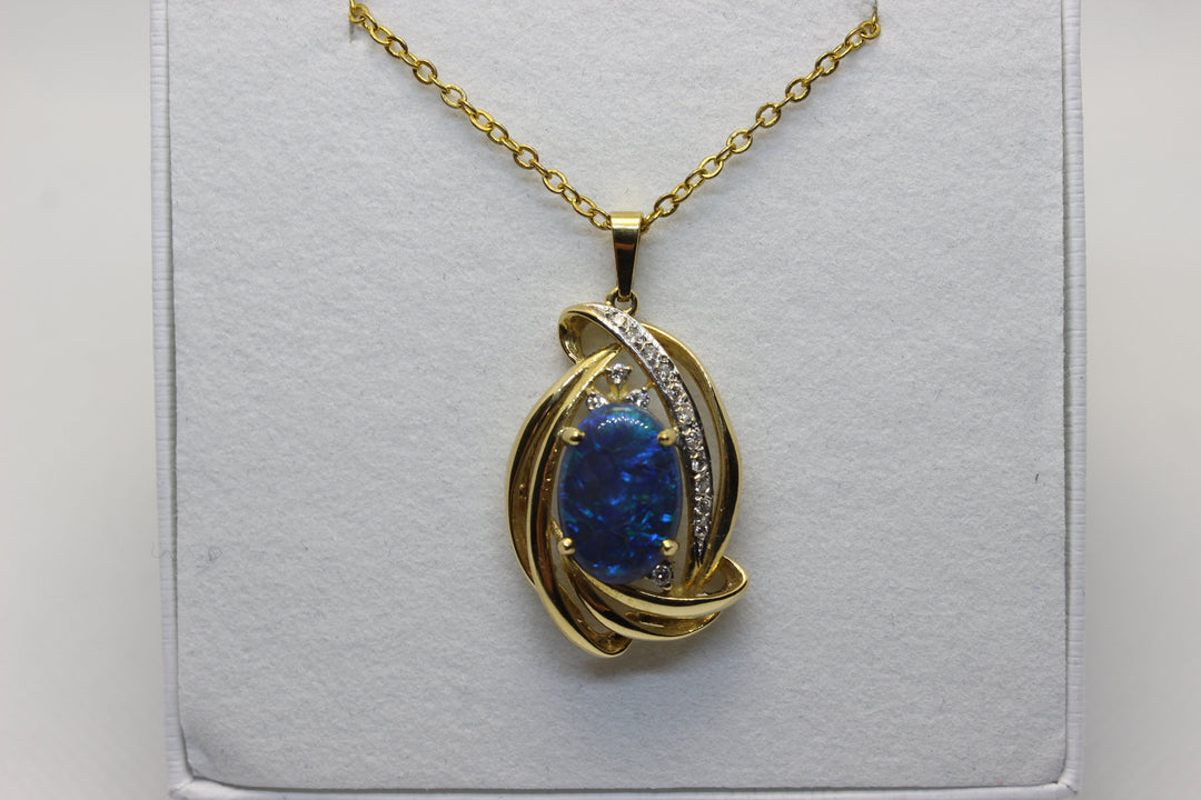 Australian Natural Black Opal Pendant in 18k Yellow Gold Setting Pendant Australian Opal House 