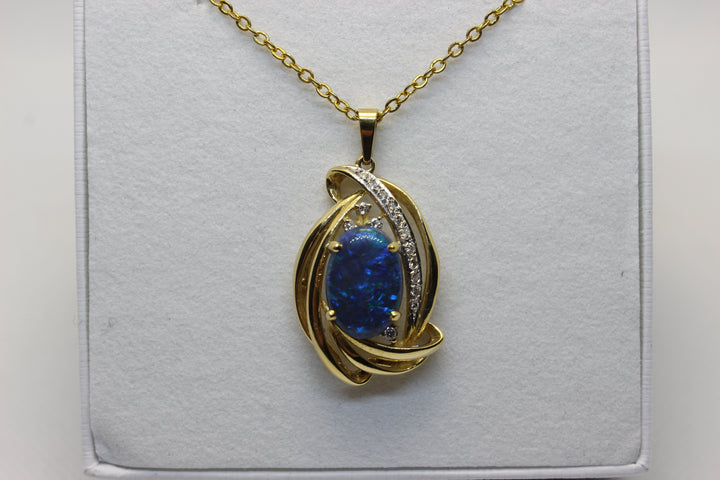 Australian Natural Black Opal Pendant in 18k Yellow Gold Setting Pendant Australian Opal House 