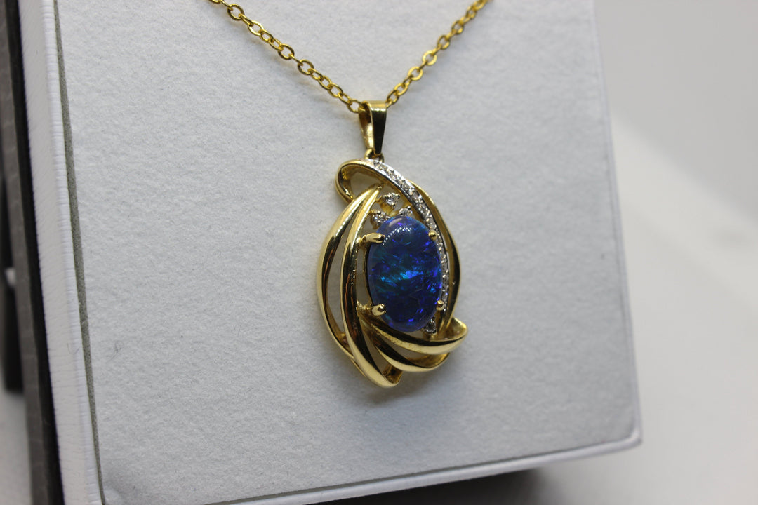 Australian Natural Black Opal Pendant in 18k Yellow Gold Setting Pendant Australian Opal House 