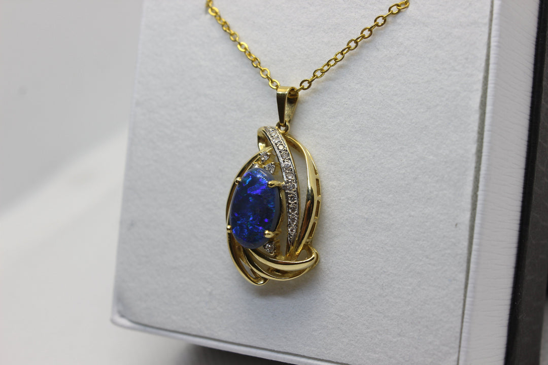 Australian Natural Black Opal Pendant in 18k Yellow Gold Setting Pendant Australian Opal House 