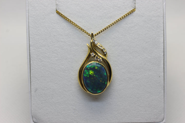 Australian Natural Black Opal Pendant in 18k Yellow Gold Setting Pendant Australian Opal House 