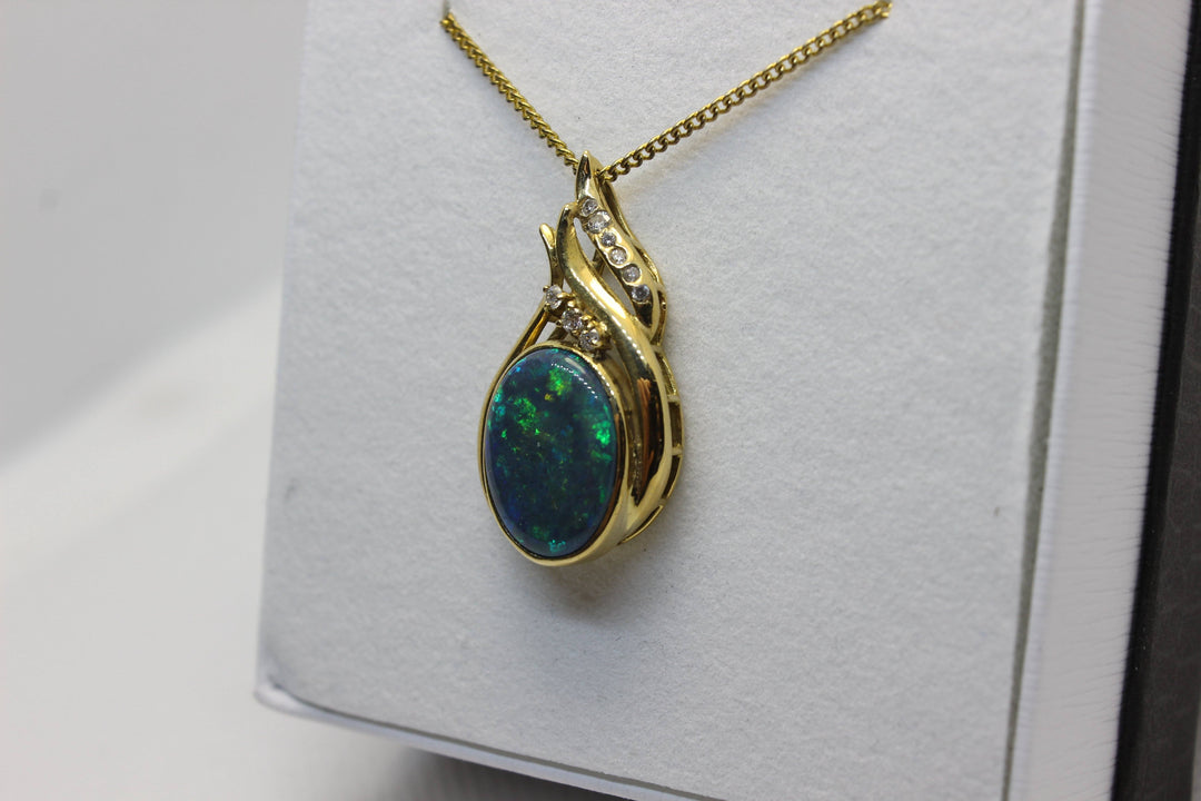 Australian Natural Black Opal Pendant in 18k Yellow Gold Setting Pendant Australian Opal House 