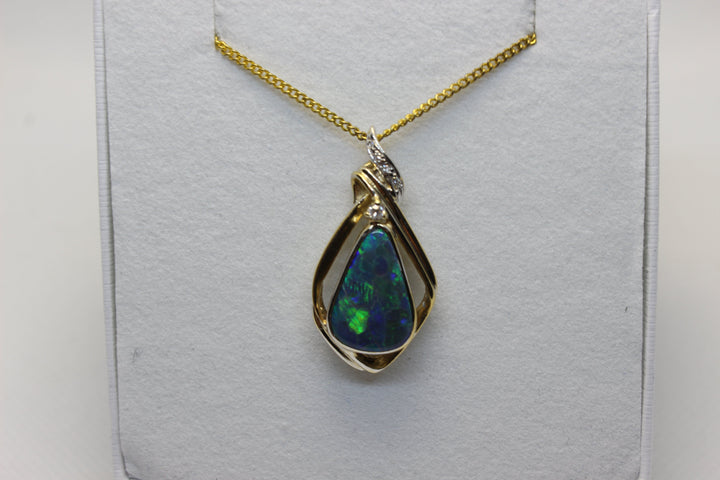 Australian Natural Black Opal Pendant in 18k Yellow Gold Setting Pendant Australian Opal House 