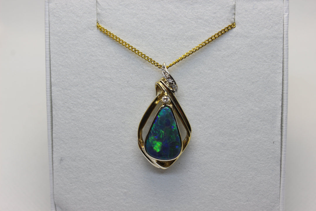 Australian Natural Black Opal Pendant in 18k Yellow Gold Setting Pendant Australian Opal House 