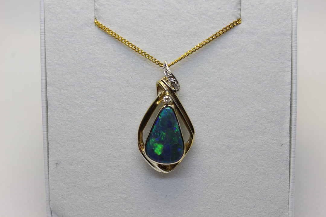 Australian Natural Black Opal Pendant in 18k Yellow Gold Setting Pendant Australian Opal House 