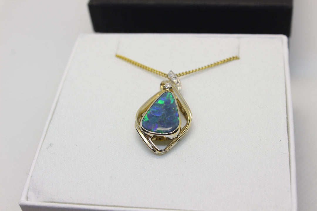 Australian Natural Black Opal Pendant in 18k Yellow Gold Setting Pendant Australian Opal House 