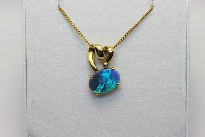 Australian Natural Black Opal Pendant in 18k Yellow Gold Setting Pendant Australian Opal House 