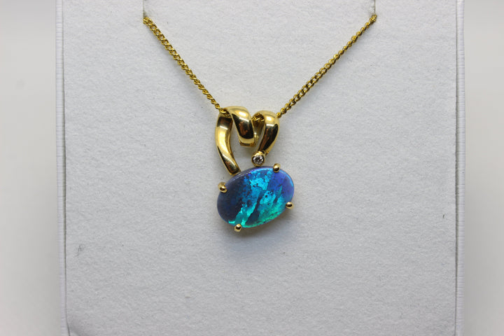 Australian Natural Black Opal Pendant in 18k Yellow Gold Setting Pendant Australian Opal House 