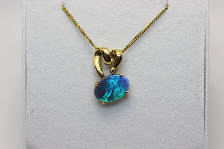 Australian Natural Black Opal Pendant in 18k Yellow Gold Setting Pendant Australian Opal House 