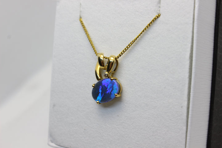 Australian Natural Black Opal Pendant in 18k Yellow Gold Setting Pendant Australian Opal House 