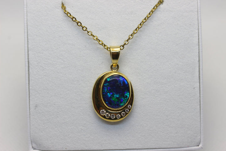 Australian Natural Black Opal Pendant in 18k Yellow Gold Setting Pendant Australian Opal House 