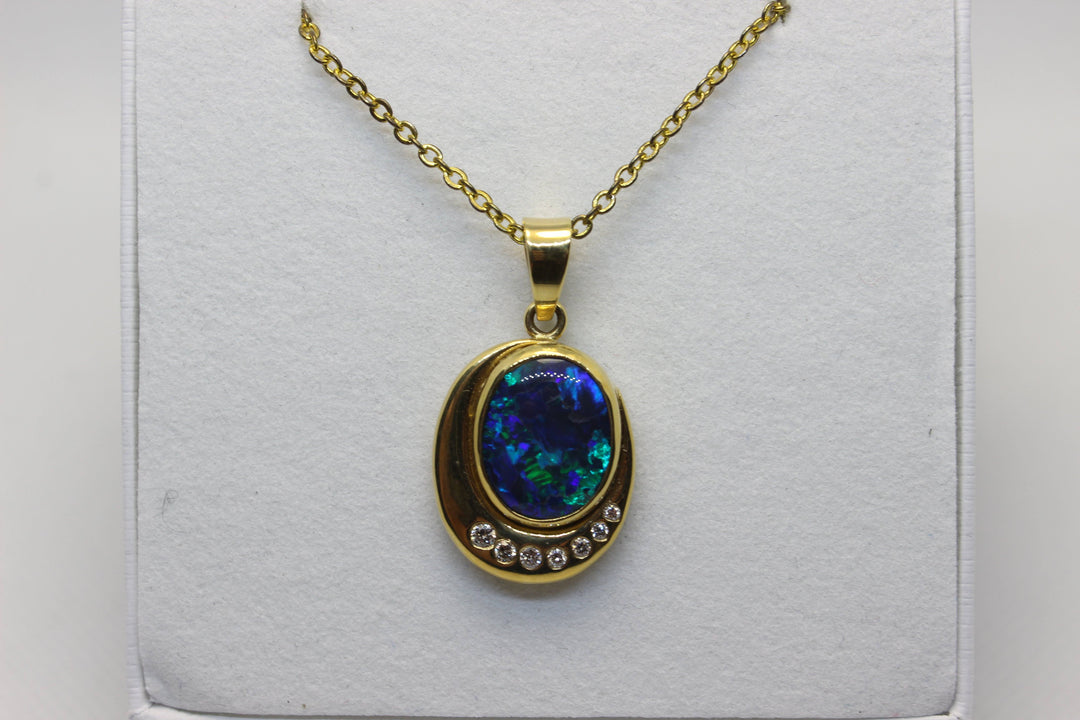 Australian Natural Black Opal Pendant in 18k Yellow Gold Setting Pendant Australian Opal House 