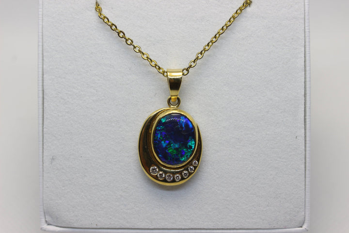 Australian Natural Black Opal Pendant in 18k Yellow Gold Setting Pendant Australian Opal House 