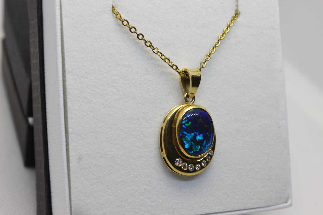 Australian Natural Black Opal Pendant in 18k Yellow Gold Setting Pendant Australian Opal House 