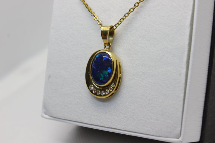 Australian Natural Black Opal Pendant in 18k Yellow Gold Setting Pendant Australian Opal House 