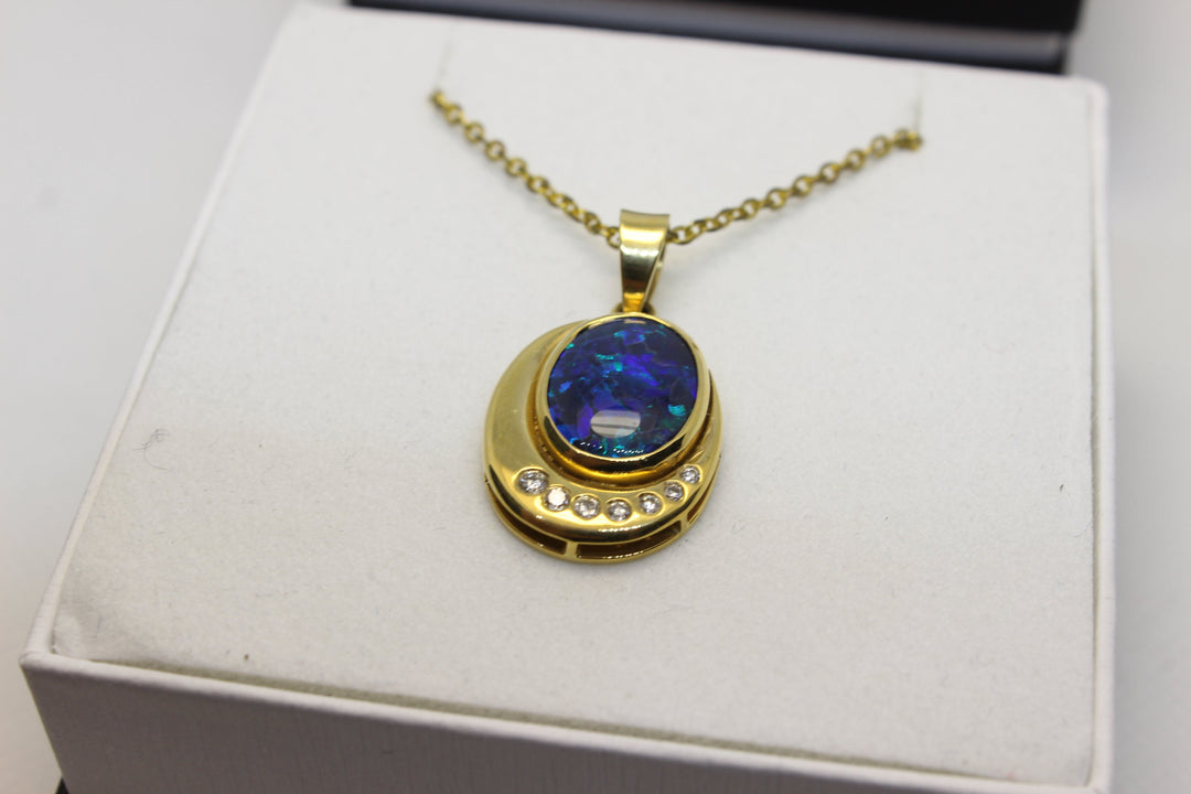 Australian Natural Black Opal Pendant in 18k Yellow Gold Setting Pendant Australian Opal House 